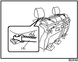 8) Hook the strap (4) to the front seat head