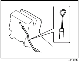 The handle of the A/T fluid dipstick is colored