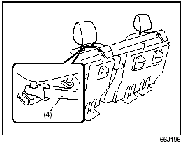 8) Hook the strap (4) to the front seat